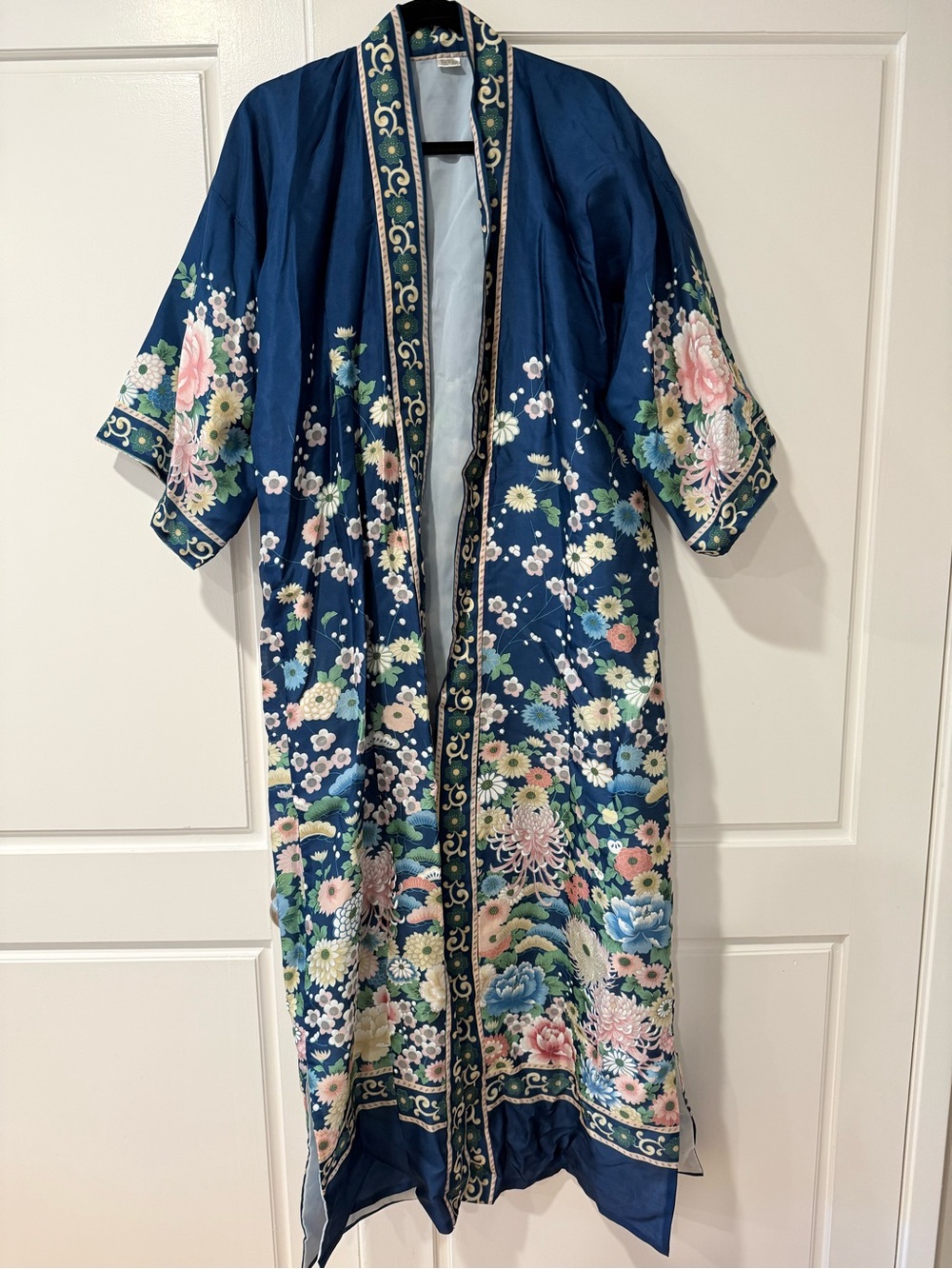 Silk robe made in Japan with Pink & Green Blossoms